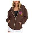 thumbnail image 3 of larppty Puff Print Lettering Oversized Full Zip Hoodie with Pocket - Y2K Preppy Pullover for Women Teens Girls（Brown，M）, 3 of 4