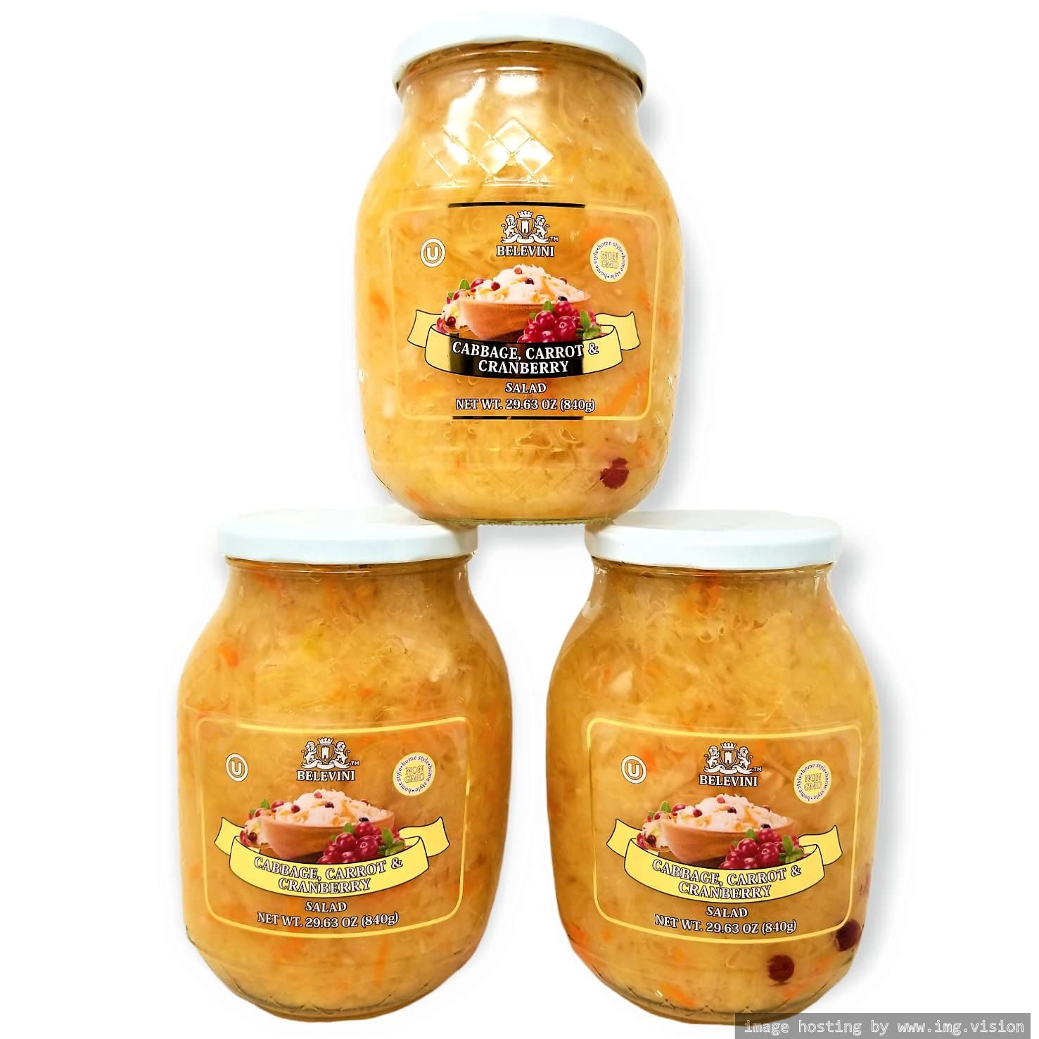 Belevini Tasty Cabbage, Carrot & Cranberry 29.63 Oz, Vegan, Non-GMO, Gluten-Free and Kosher Pack of 2