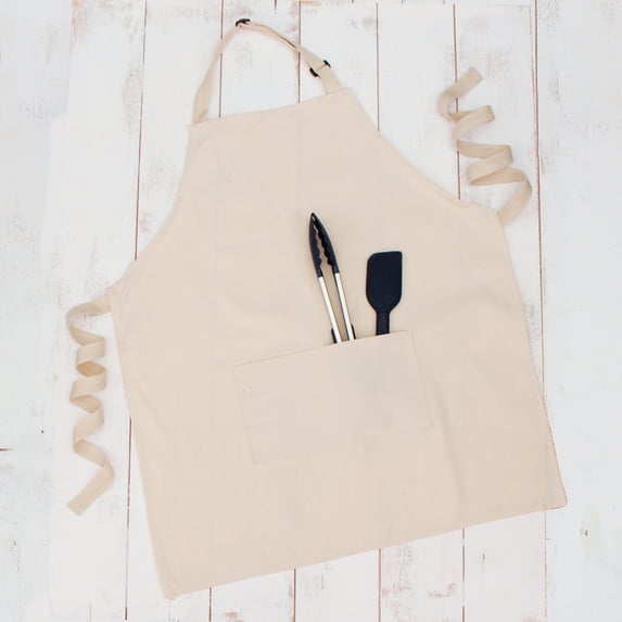 100% Canvas Cotton Adjustable Apron Bib with Twin Pocket | Natural | For Cooking Kitchen BBQ Chef Crafts | 26" x 31" Large Size - 6 Colors Available
