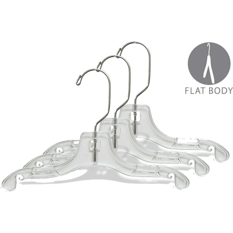 Clear Plastic Kids Top Hanger- Flat 14 Top Hangers with Notches and Chrome  Swivel Hook, 100ct