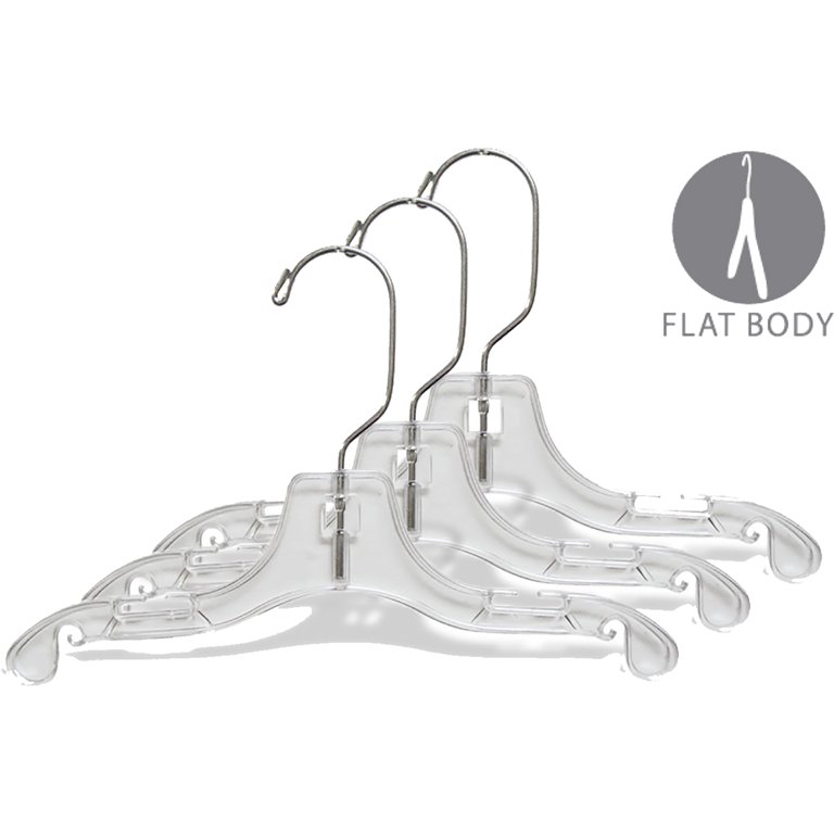 Clear Plastic Top Hanger W/ Non-Slip Rubber Shoulder Strips & Notches, 17  Length X 3/8 Thick, Chrome Hook Box of 100 - On Sale - Bed Bath & Beyond -  31305792