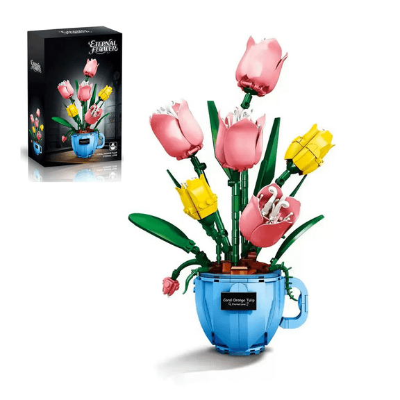Remocguys Tulips Flower Bouquet Building Set Compatible with Lego Flowers Home Decor for Adults Women 551 Pcs