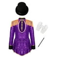 thumbnail image 4 of Ocealan Kids Girls Ringmaster Dance Dress with Drummer Hat Sequins Tailcoat Leotard Purple-C 14, 4 of 7