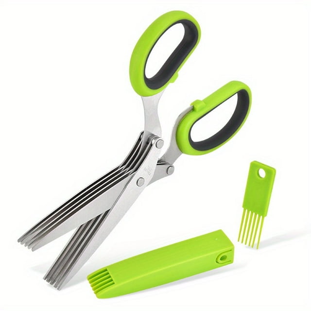 YOPTOP 1pc Stainless Steel Kitchen Scissors Multi Layer Kitchen Scissors Herb Scissors With 5 Blabe Multifunctional Kitchen Cutter With Brush Kitchen Green Onion Scissor Kitchen Gadgets K,Green-gray