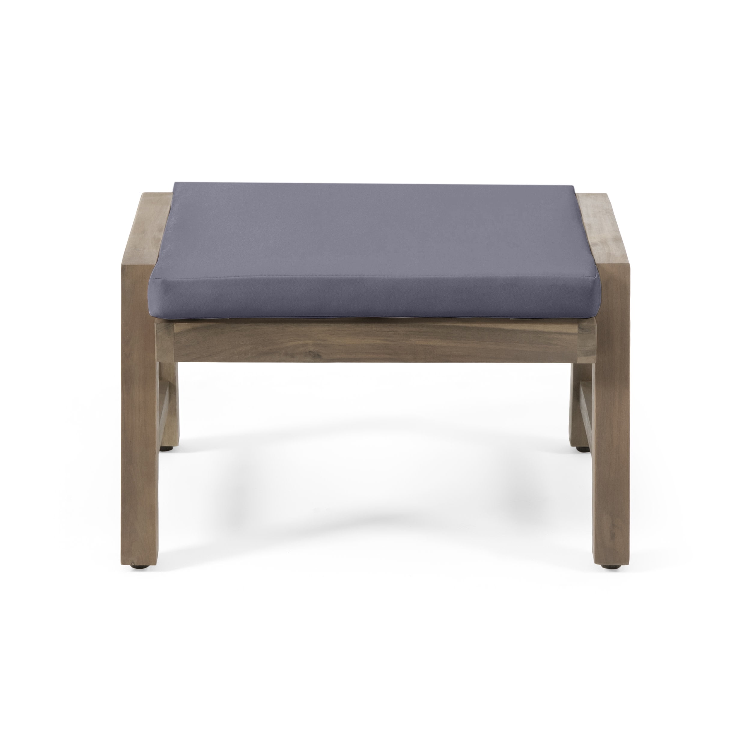 Sasha Acacia Wood Outdoor Ottomans with Cushion, Set of 2, Gray and Dark Gray