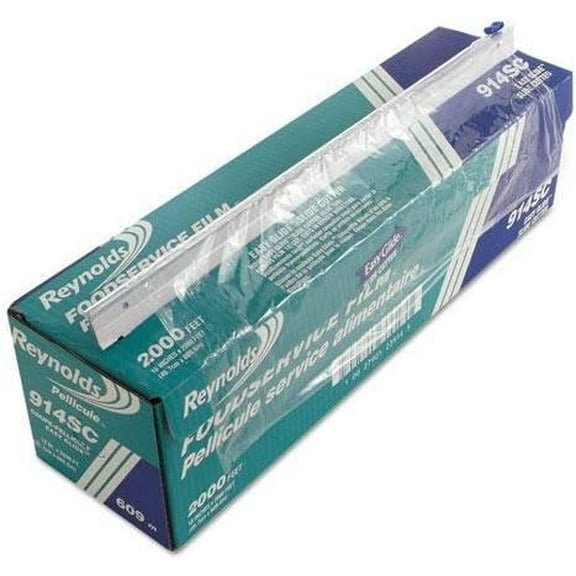 RFP 914SC PVC Food Wrap Film Roll in Easy Glide Cutter Box, 18" x 2000 ft, Clear