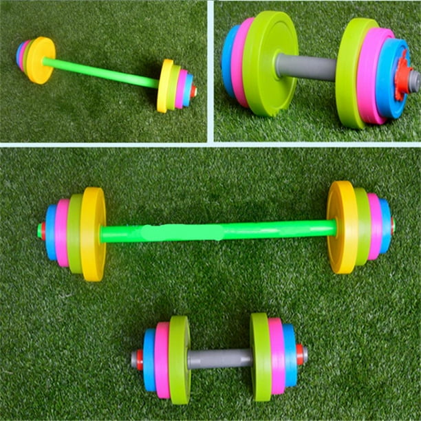 Adjustable Barbell Toy Set for Children Pretend Play Exercise Gym Workout Weightlifting and Powerlifting for Kids Beginner