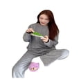 thumbnail image 2 of Traje cálido de rayas verticales de otoño e invierno para mujer, pijama cálido y grueso con forro polar, ropa de hogar de franela bordada, 2 of 2