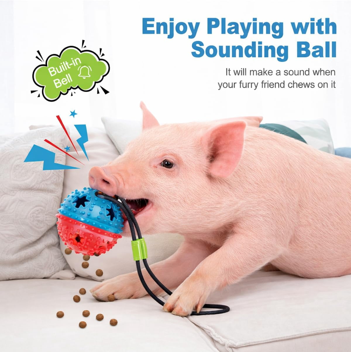 2Pcs Pig Enrichment Toys – Hanging Treat Ball for Pellets & Grains, Chew & Slow Feeder Toy with Rope for Mini Pigs