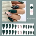 thumbnail image 2 of Christmas Press on Nails Medium Almond Fake Nails Winter Snowflake Acrylic Nails with Xmas Holly Candy Designs Full Cover Green Matte False Nails Cute Christmas Stick on Nails for Women, 24 Pcs E22, 2 of 3