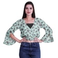 thumbnail image 4 of Moomaya Printed Womens Crop Top Wrap Style Top Wear Ruffle Long Sleeve Casual Summer Blouse, 4 of 5