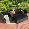 thumbnail image 1 of Costway 5PCS Patio Rattan Furniture Set Loveseat Sofa Ottoman Cushioned Black, 1 of 8