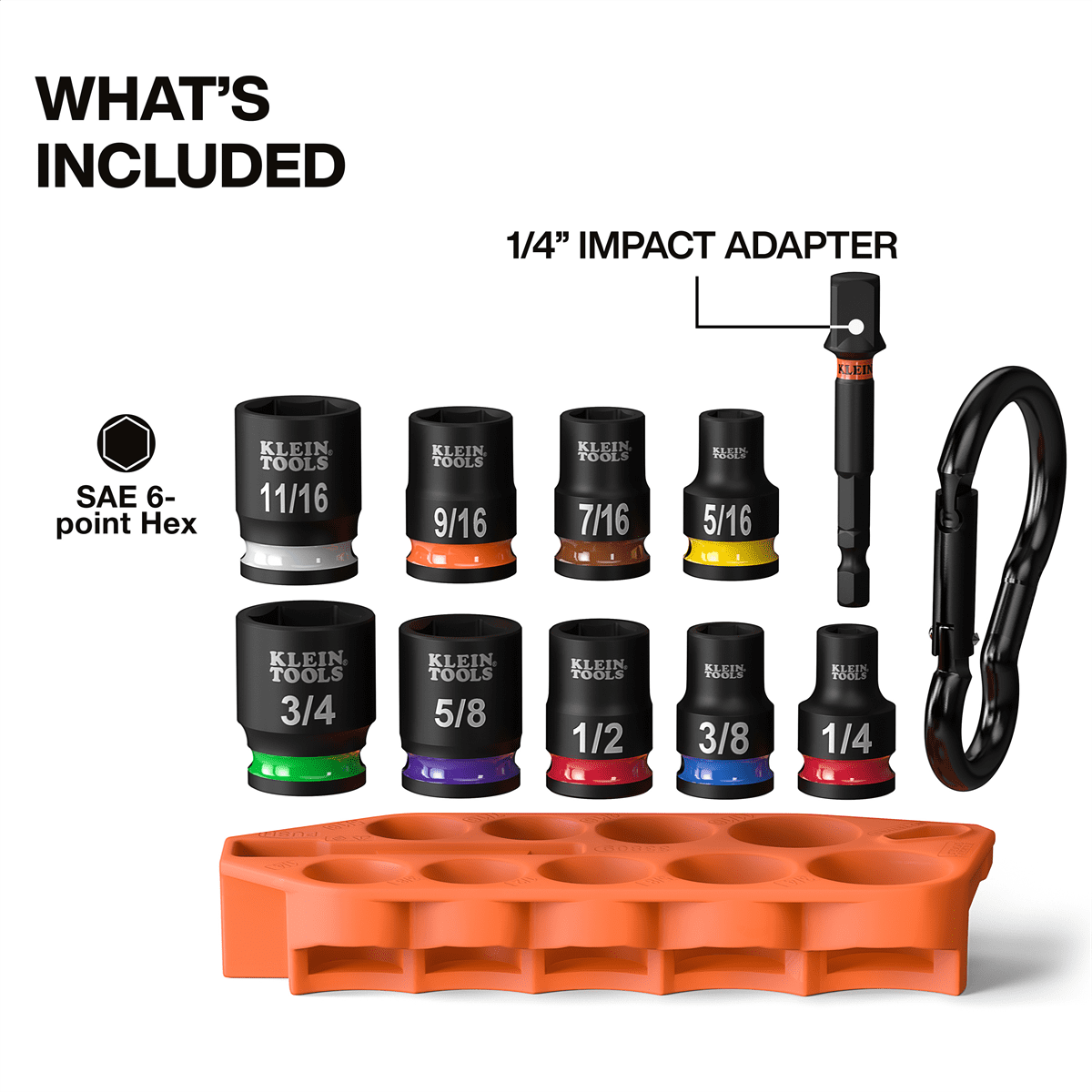 Klein Tools Grab-And-Go Impact Socket Set, SAE, 10-Piece