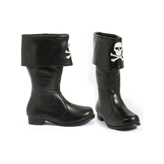 Ellie Shoes E-101-Patches 1 Heel Children Pirate Boot with Embroidered Skull Black / XS