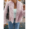 thumbnail image 4 of Female Faux Fur Coat Cropped Lapel Fur Jacket Long Sleeve Open Front Parka Outerwear Pink M, 4 of 7