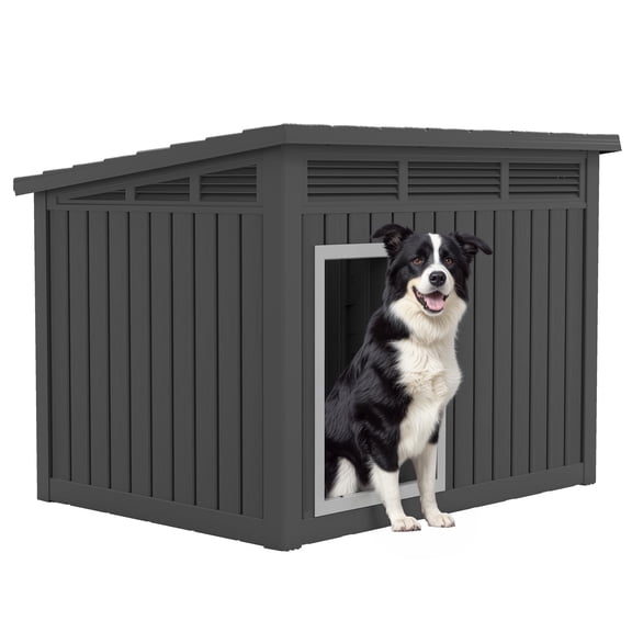 Bifanuo Waterproof Dog House, Indoor Outdoor Kennel with Ventilated Design & Sloping Roof for Medium to Large Dogs, Easy to Clean Design Pet Shelter,PP Material, Black,42.8" L x 33" W x 31.5" H