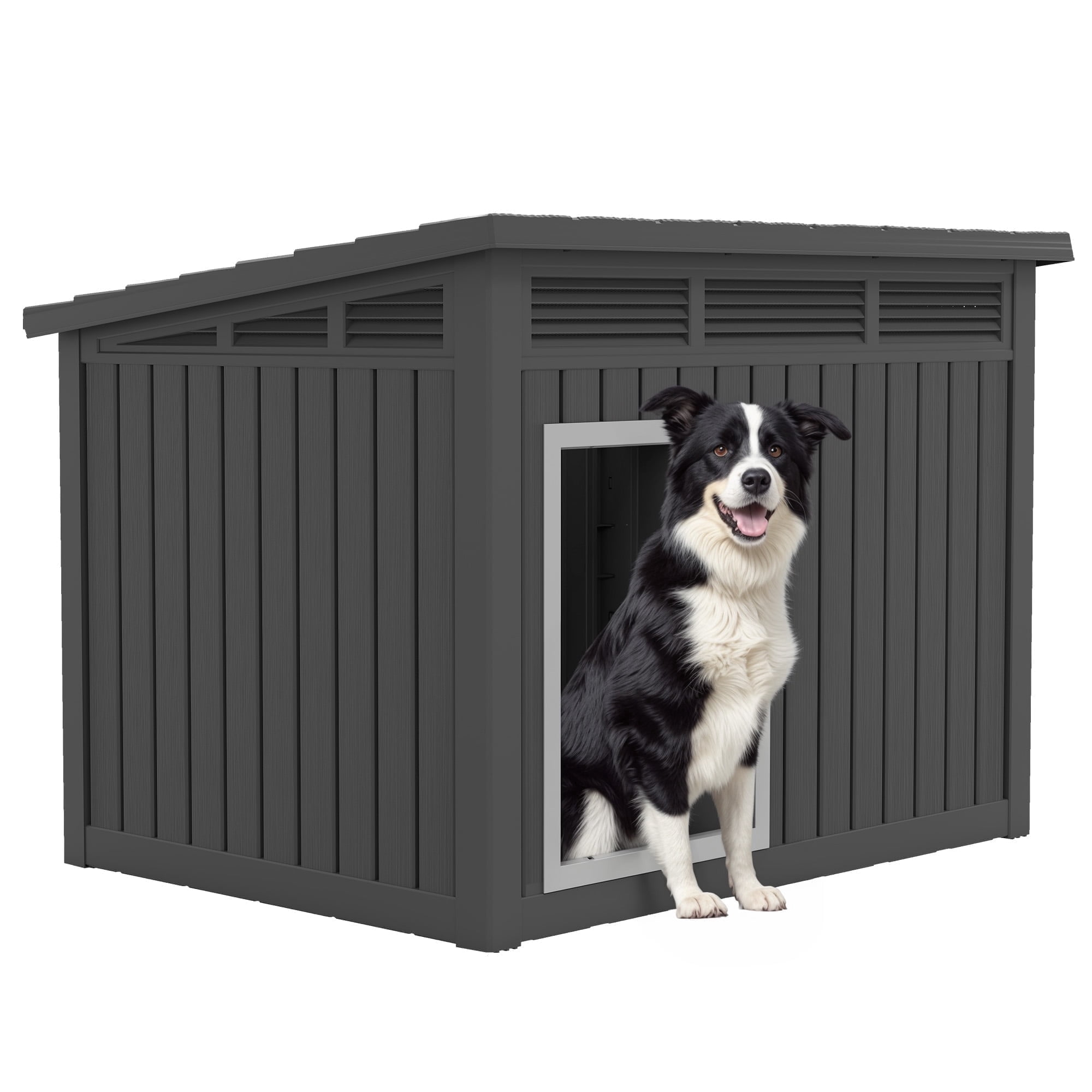 Bifanuo Waterproof Dog House, Indoor Outdoor Kennel with Ventilated Design & Sloping Roof for Medium to Large Dogs, Easy to Clean Design Pet Shelter，PP Material, Black,42.8" L x 33" W x 31.5" H