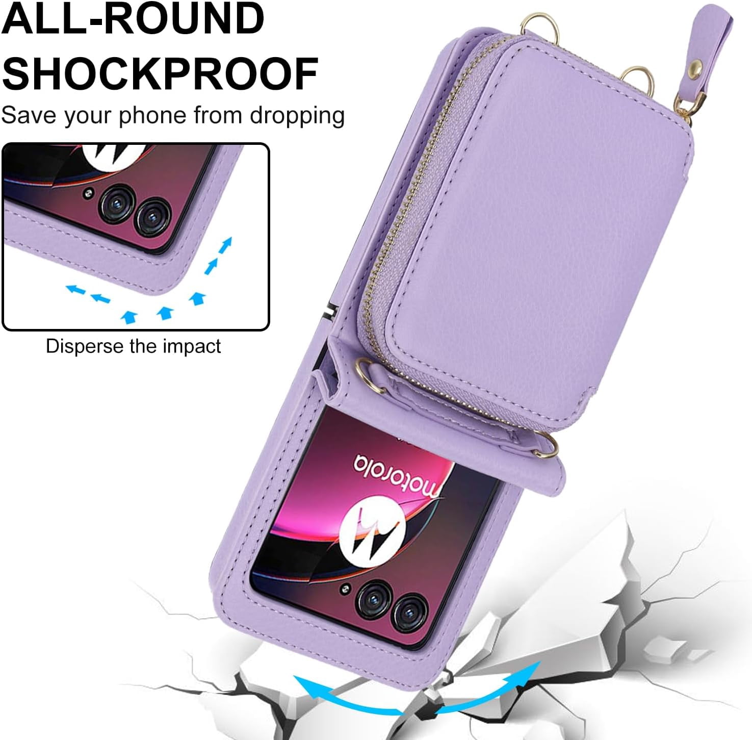 for Motorola Moto Razr+ 2023 Wallet Case with RFID Blocking, Moto Razr Plus Phone Case Crossbody Strap Card Holder Women Girls PU Leather Motorola Razr+ 2023 Wallet Phone Case Purple