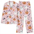thumbnail image 5 of Enjoytime Fall Winter Pjs for Women Set Halloween Printed Lapel Long Sleeve Button Down Blouse Pants Pumpkins Ghost Pajamas Trendy Cozy Cute Loungewear, 5 of 6