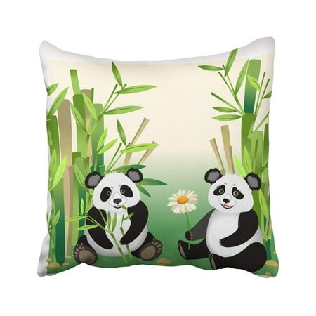 - ARTJIA Black Bear Cute Cartoon Panda With Flower Black Ailuropoda Animal Animal Baby Bamboo Bear Pillowcase Throw Pillow Cover 18x18 inches