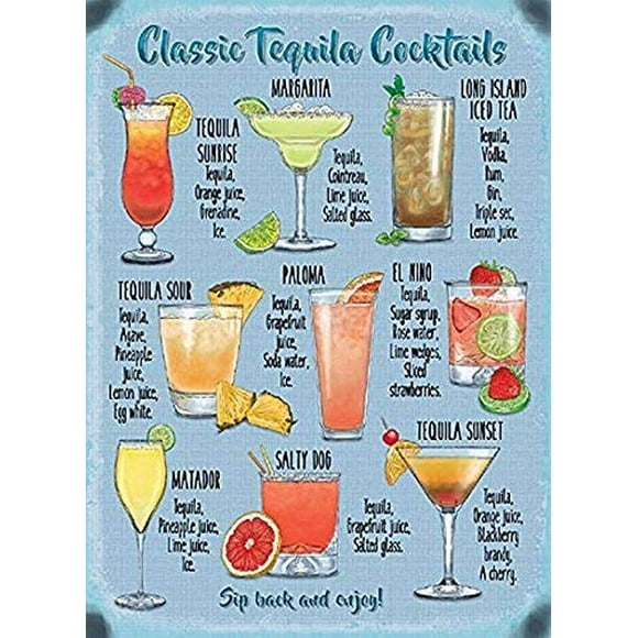 Size: 16" x 12" Tequila Cocktail Recipe Vintage Tin Sign Wall Decor