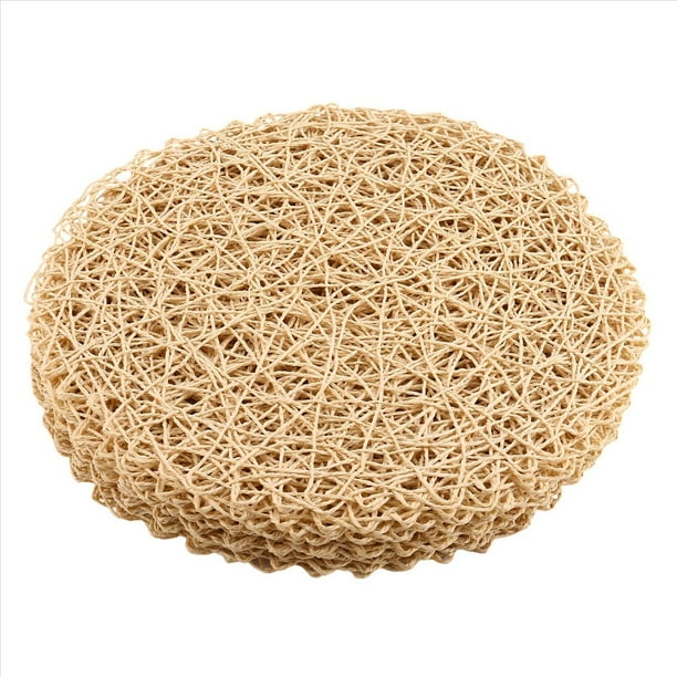 12 Manteles Individuales Redondos Trenzados de Papel, Antideslizantes, Resistentes Al , para Mesas de Comedor, Manteles Individuales para Interiores & Exteriores, Color Beige