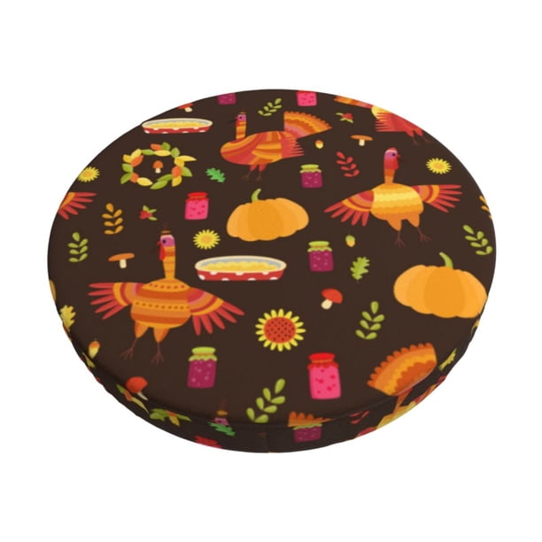 Balery Thanksgiving Turkey Fundas de asiento para taburete de bar redondo de tela de terciopelo ajustables que protegen de arañazos y manchas para sillas de 14 a 17 pulgadas.-14 inch