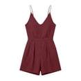 thumbnail image 4 of Cmfcve Women's Spaghetti Strap V Neck Romper Shorts High Waist Casual One Piece Jumpsuit Summer Sleeveless Loungewear with Pockets, 4 of 7