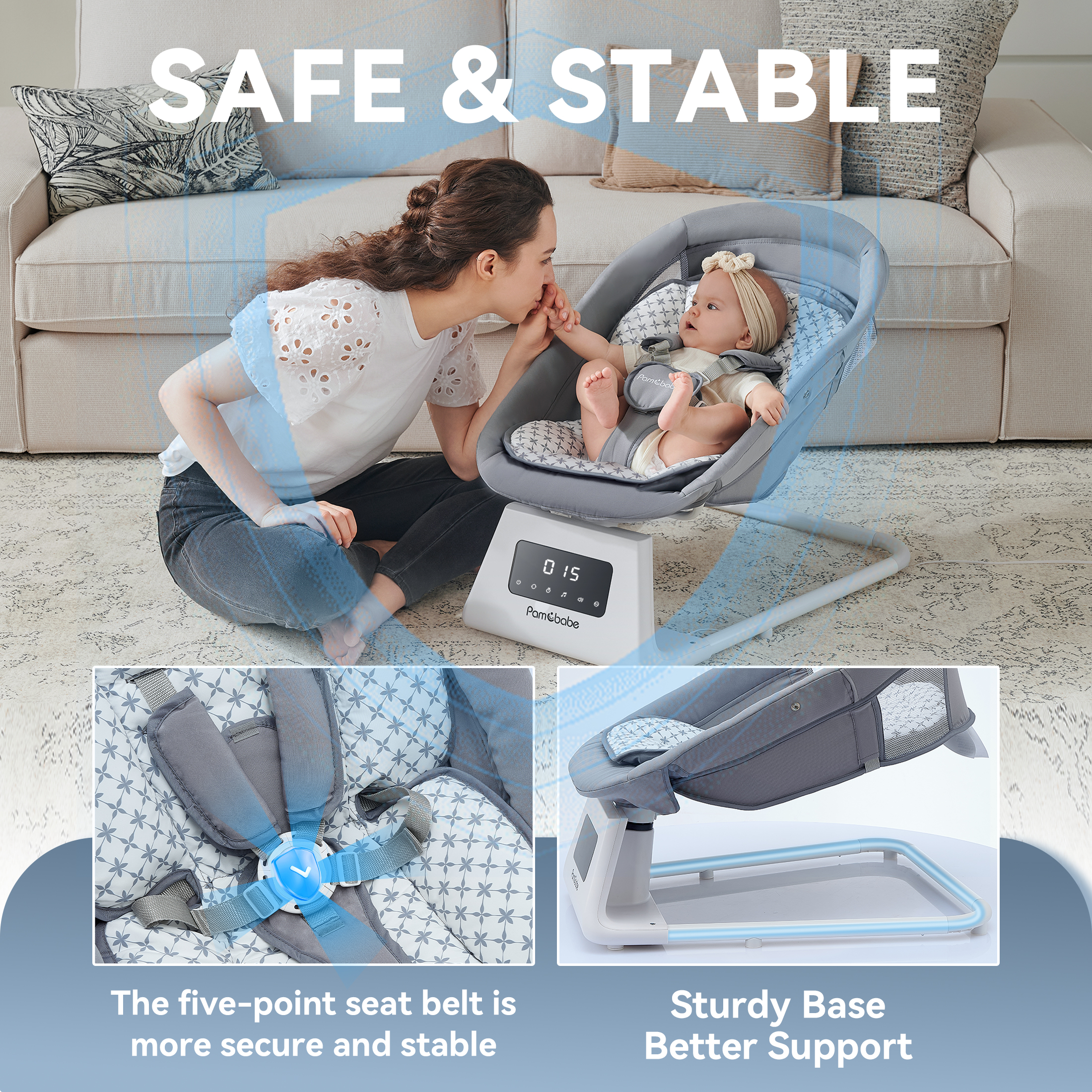 Pamo Babe Baby Swing With Bluetooth Music, Grey photo 8