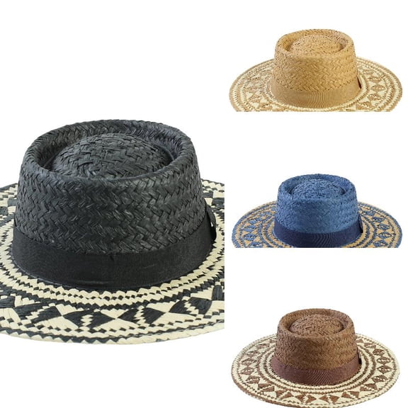 AJGRHE Classic Panama Sun Hat For Summer Wide Brim Boater Beach Outdoor Travel Black One Size