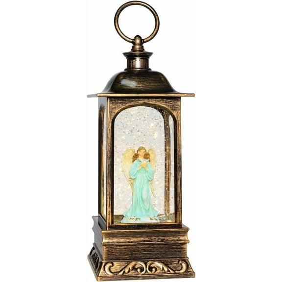 10'' Christmas Snow Globe Lantern with Music & Lights, 6H Timer, Festive Decoration & Xmas Gift(Angel)