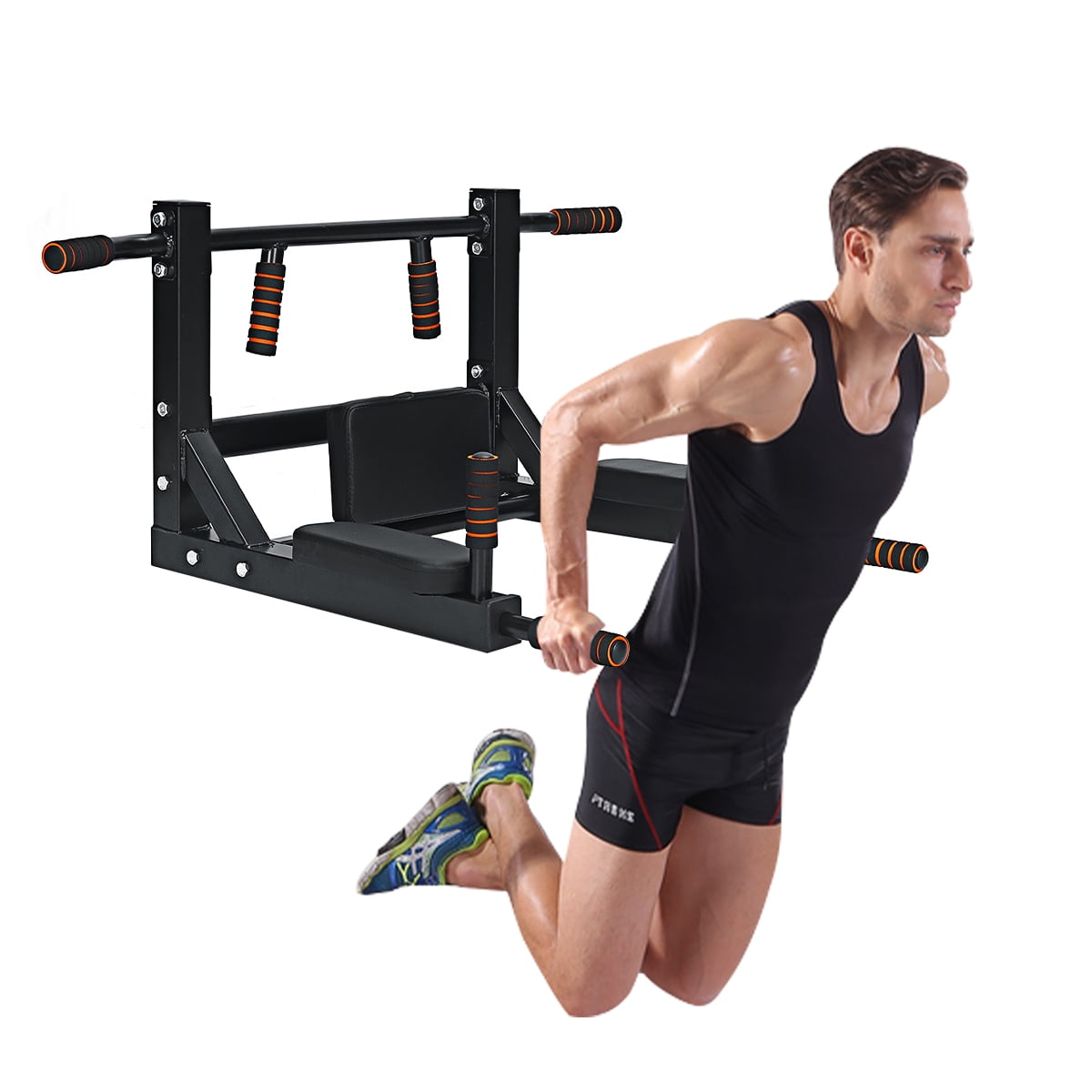 Pull Up Bar Wall Mounted Dip Chin Workout Gym Station Stand Sit Push