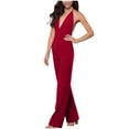 thumbnail image 7 of BLVB Women's V Neck Sleeveless Tied Backless Long Wide Leg Pant Outfits Jumpsuit Elegant Cocktail Party Romper Wine, 7 of 7