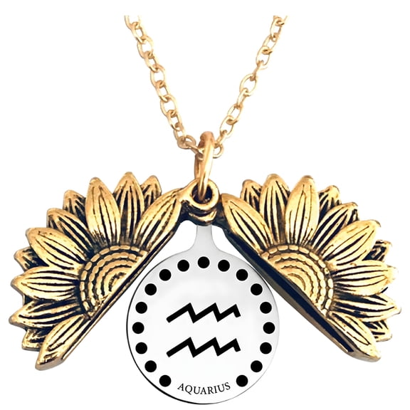 DESIGNICE 12 Constellation Sunflower Locket Necklace Inspirational Letter Sunflower Pendant Necklace Clavicle Chain Necklace Jewelry Women Girlfriend Multicolor