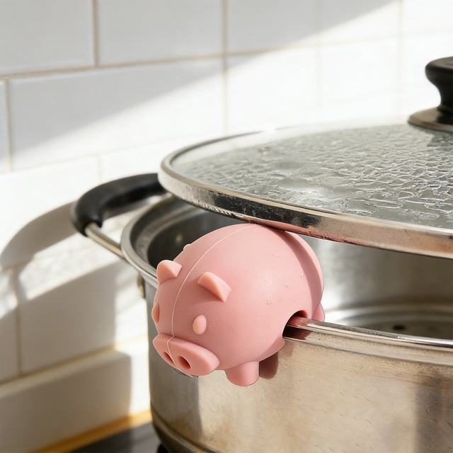Cute Pig Shaped Silicone Avoid Spill Pot Lid Clip Necessary Kitchen Cooking Accessory For Soup Stewing Prevents Overflow
