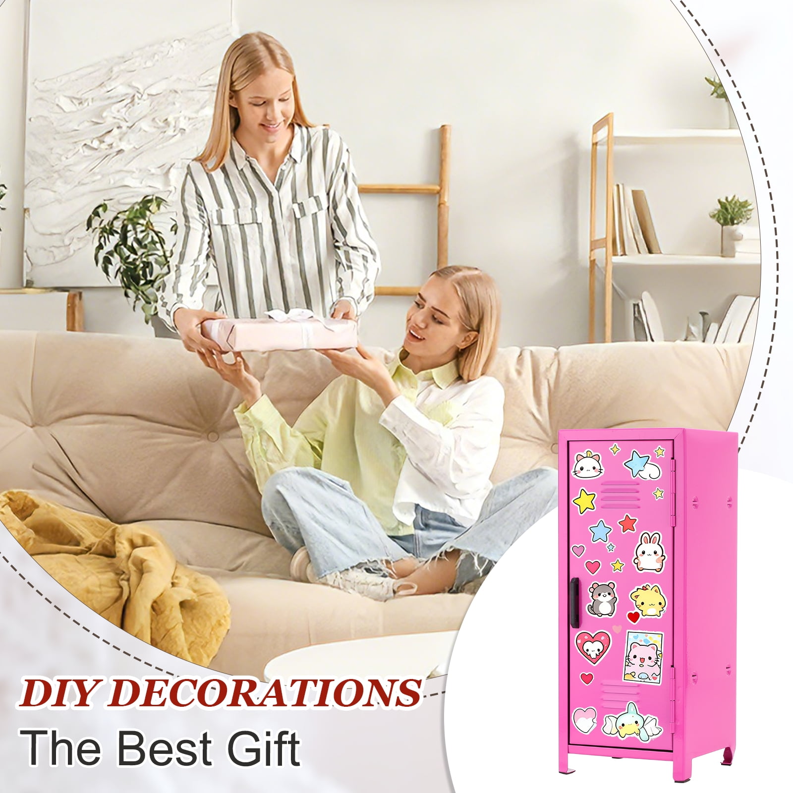 Mini Locker 4.3 x 10.8 Inch, 2 Pcs Small Locker with Lock Keys, Metal Money Safe Storage Box for Desk Bedroom, Rose Red