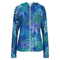 thumbnail image 6 of UPF 50+ Sun Protection Hoodie for Women - Tropical Floral Print Long Sleeve Zip Up Jacket with Thumbholes & Pockets, Lightweight Active Rash Guard Dark Blue XXL, 6 of 6
