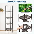 thumbnail image 2 of Multifunctional Bamboo Storage Shelf with Slatted Shelves Standing Towel Rack, 5 Tier Shelving Unit Corner Rack for Bathroom Entryway Bedroom Kitchen Living Room Balcony, 2 of 7