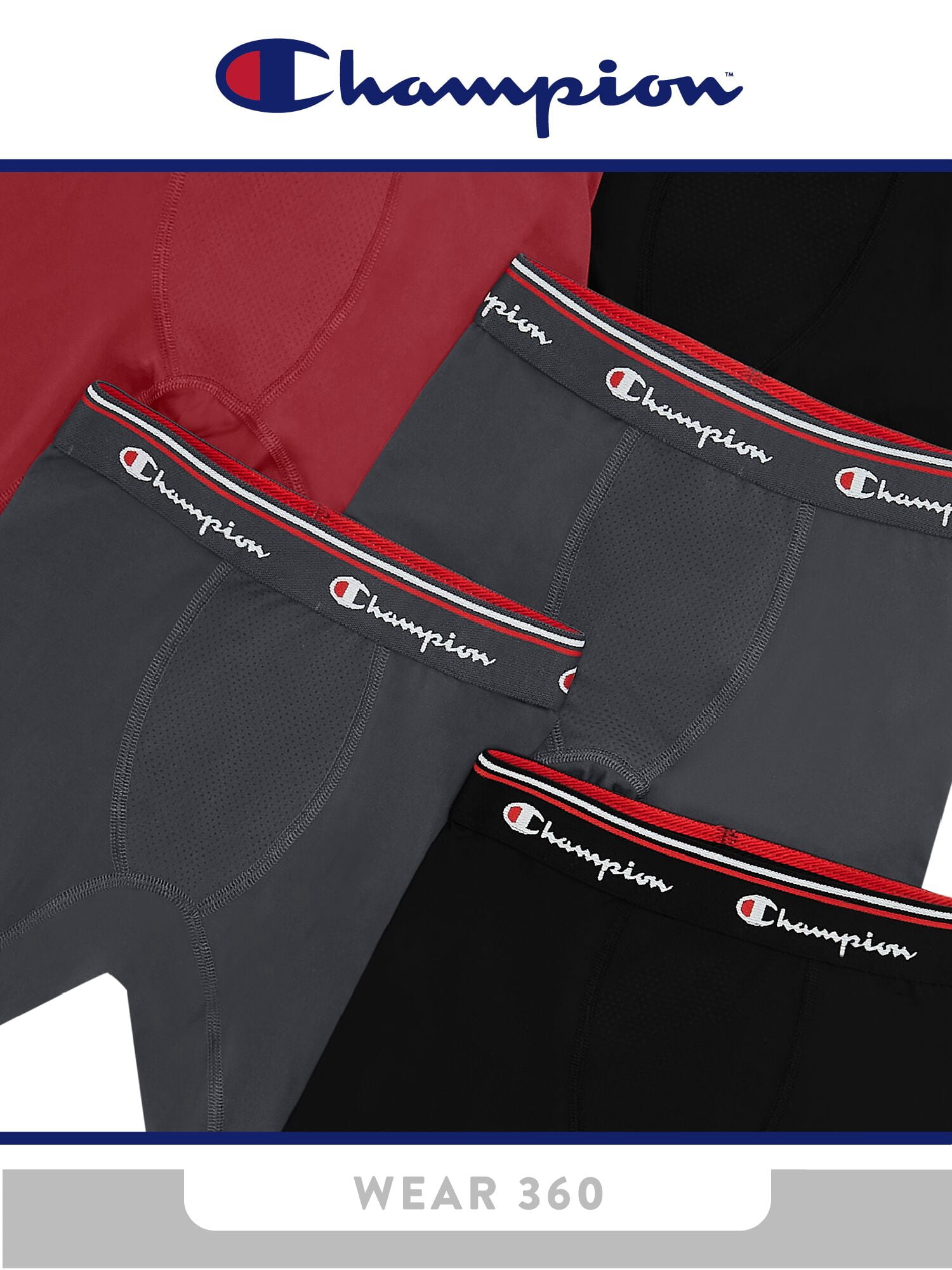 Champion Boys’ Performance Long Leg Boxer Briefs, 5 Pack, Sizes XS–XL