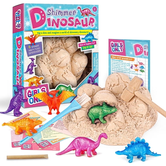 Piano Potato Shimmer Dino Dig Kit, 6 Fossils Glitter Dinosaur Toys for Kids, STEM Learning Activity Birthday Gift for Boys & Girls Ages 6 