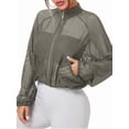 thumbnail image 3 of Women'S Mesh Sheer Zip Up Jacket Mock Neck Light-Weight Athletic Outerwear with Pockets Gray S, 3 of 9