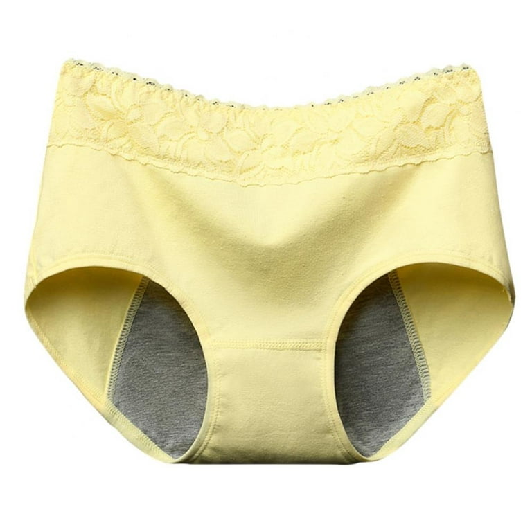 Popvcly 3Pack Menstrual Period Breathable Double-Layer Cotton Bottom Crotch  Seamless Lace Panties Physiological Leakproof Briefs ,Yellow,XL