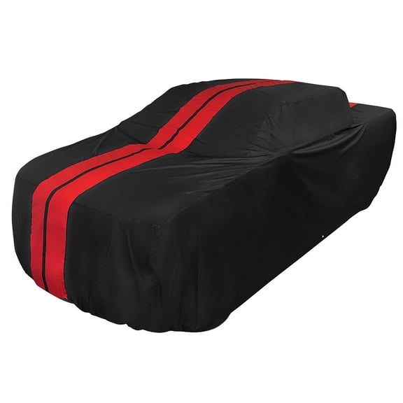 Ultraguard Plus Full Size Truck Cover - Indoor/Outdoor Protection Water Resistant 300 Denier for 2004-2024 Toyota Tundra/Nissan Titan Crew Cab 5.5ft Bed Black with Red Stripes