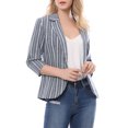 thumbnail image 5 of MODA NOVA Juniors Striped 3/4 Sleeves Open Front Blazer Blue L, 5 of 5