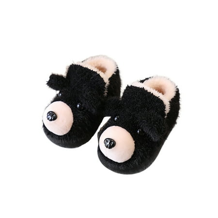 

Ritualay Unisex Warm Shoes Faux Fur Winter Boot Fluffy Snow Breathable Non-Slip Slipper Booties School Home Plush Lined Animal Slippers Black 9C