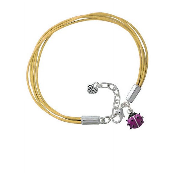 Mini Hot Purple Ladybug Golden Shimmer Leather Aruba Bracelet