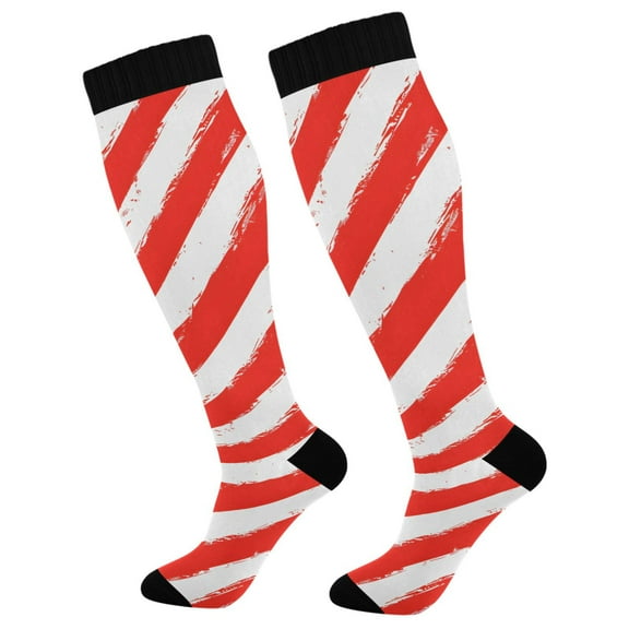 joogoo Red and White Art Stripes Socks Women Men Knee High Sock