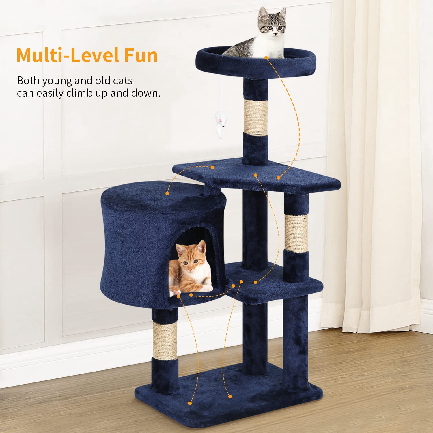 YRLLENSDAN 36 inch Cat Tree Tower for Indoor Cats, Small Cat Tower with Scratching Post, Cat Climbing Tower with Sturdy Cat Condo, Kitten Tree, Dark Blue