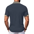 thumbnail image 4 of LTTVQM Men's Casual Waffle Textured Striped Cuff Embroidered Polo Shirt Lightweight Breathable Short Sleeve Collared Top Summer Quick Dry Soft Golf Daily Wear Navy S, 4 of 6