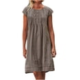 thumbnail image 4 of QLEICOM Women's Elegant Loose Solid Color Dresses Crewneck Loose Puff Sleeve Dress Half Sleeve Cotton And Linen Flowy Maxi Dress Beach Daily Party Dress Vintage Dress Beach Sundress Brown XXL, 4 of 5